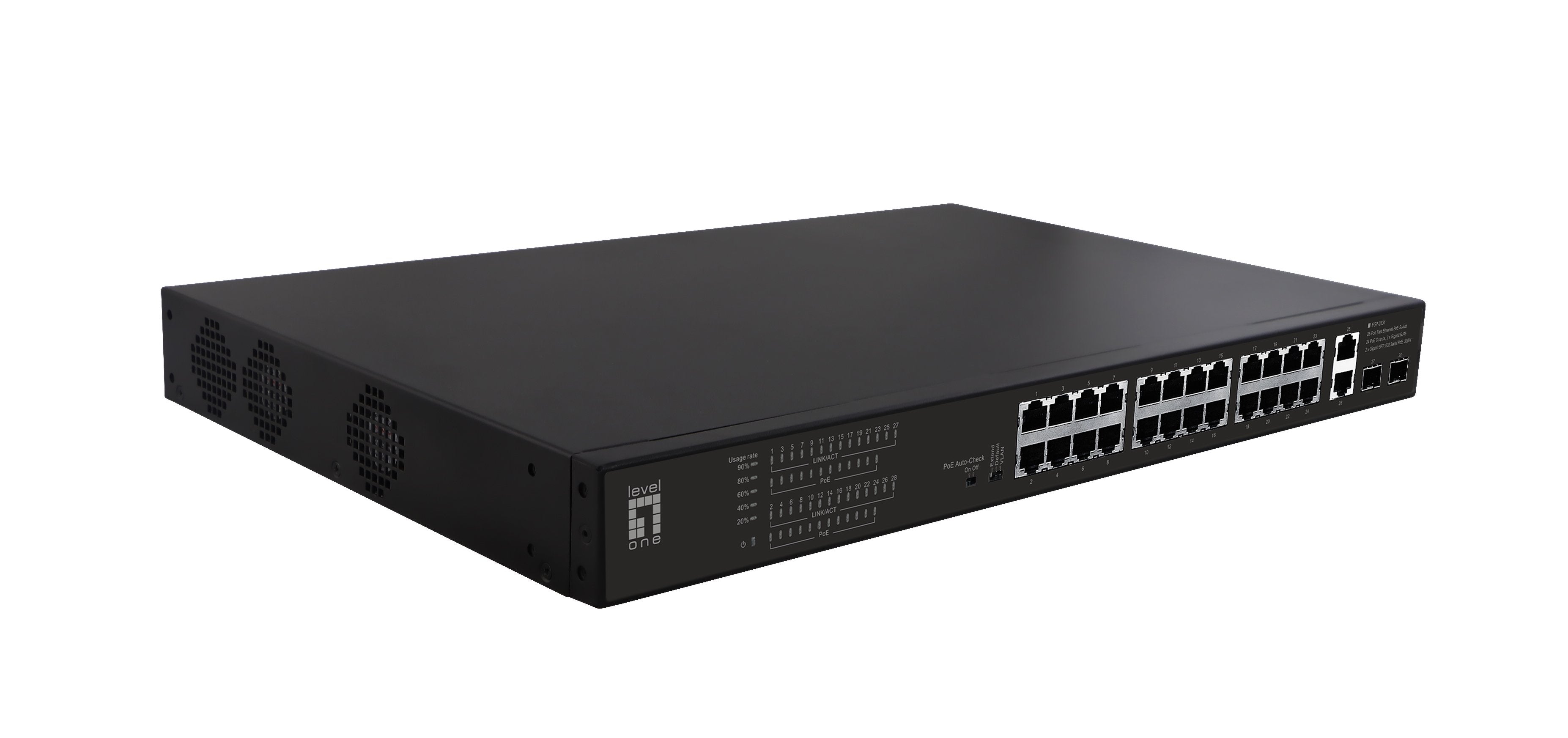 Switch Levelone 28x Fe Fgp-2831 2xge 2xgsfp 390w 802.3xpoe