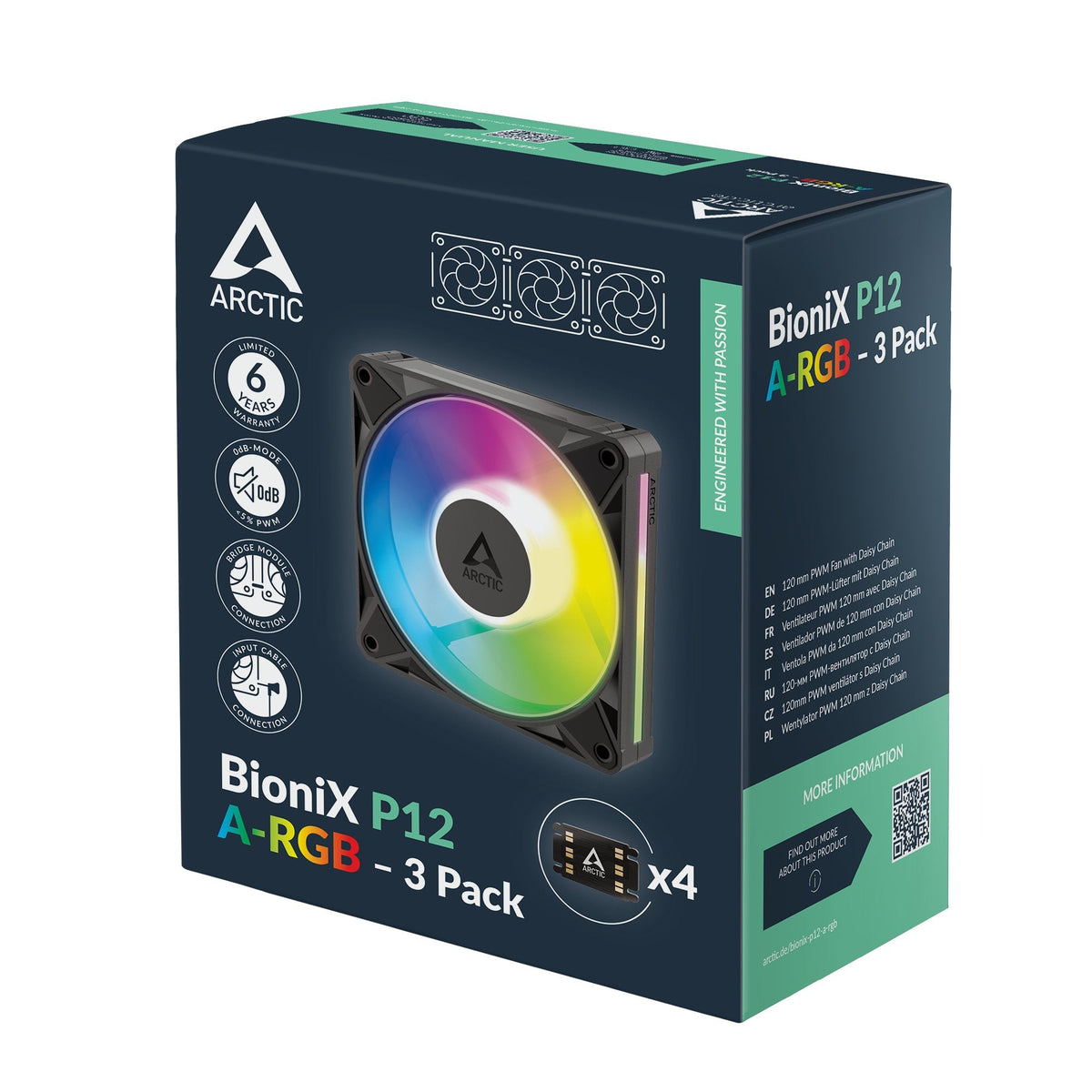 Ventilador Pc Arctic Bionix P12 A-Rgb (Negro Blanco, Pack De 3, 120 Mm) Acfan00337a