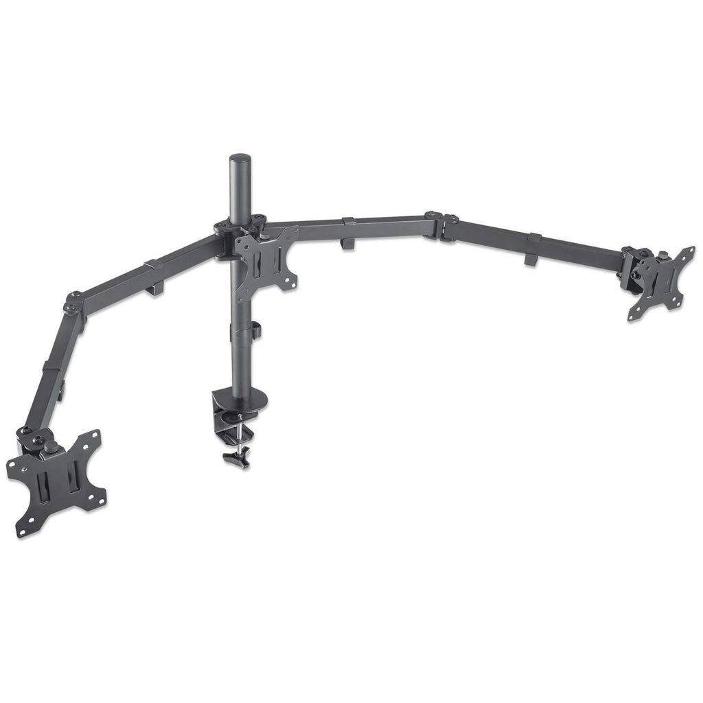 Soporte Manhattan Para Monitor, De Escritorio, Movimiento Articulado, 3 Pantallas Planas De 13" A 27" Máximo 7 Kg Cada Una