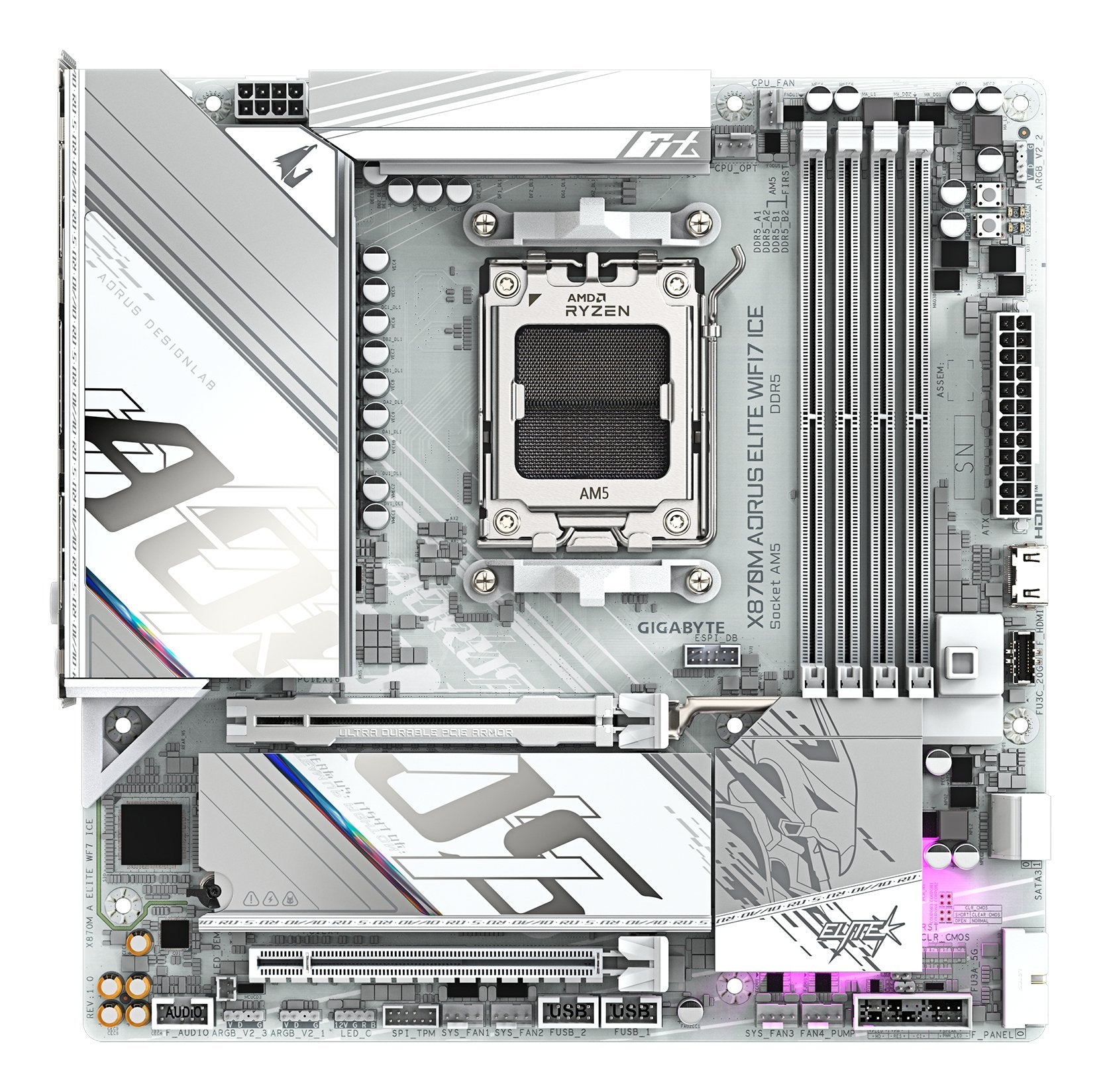 Placa Base Gigabyte X870m Aorus Elite Wifi7 Ice X870,Am5,Atx,Dd X870m A Elite Wf7 Ice X870m A Elite Wf7 Ice