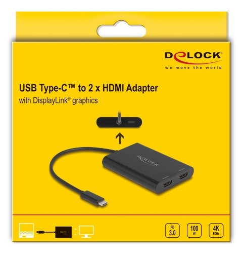 Delock Adaptador Usb Tipo-C A 2 X Hdmi 4k 60 Hz Con Displaylink® Grafik