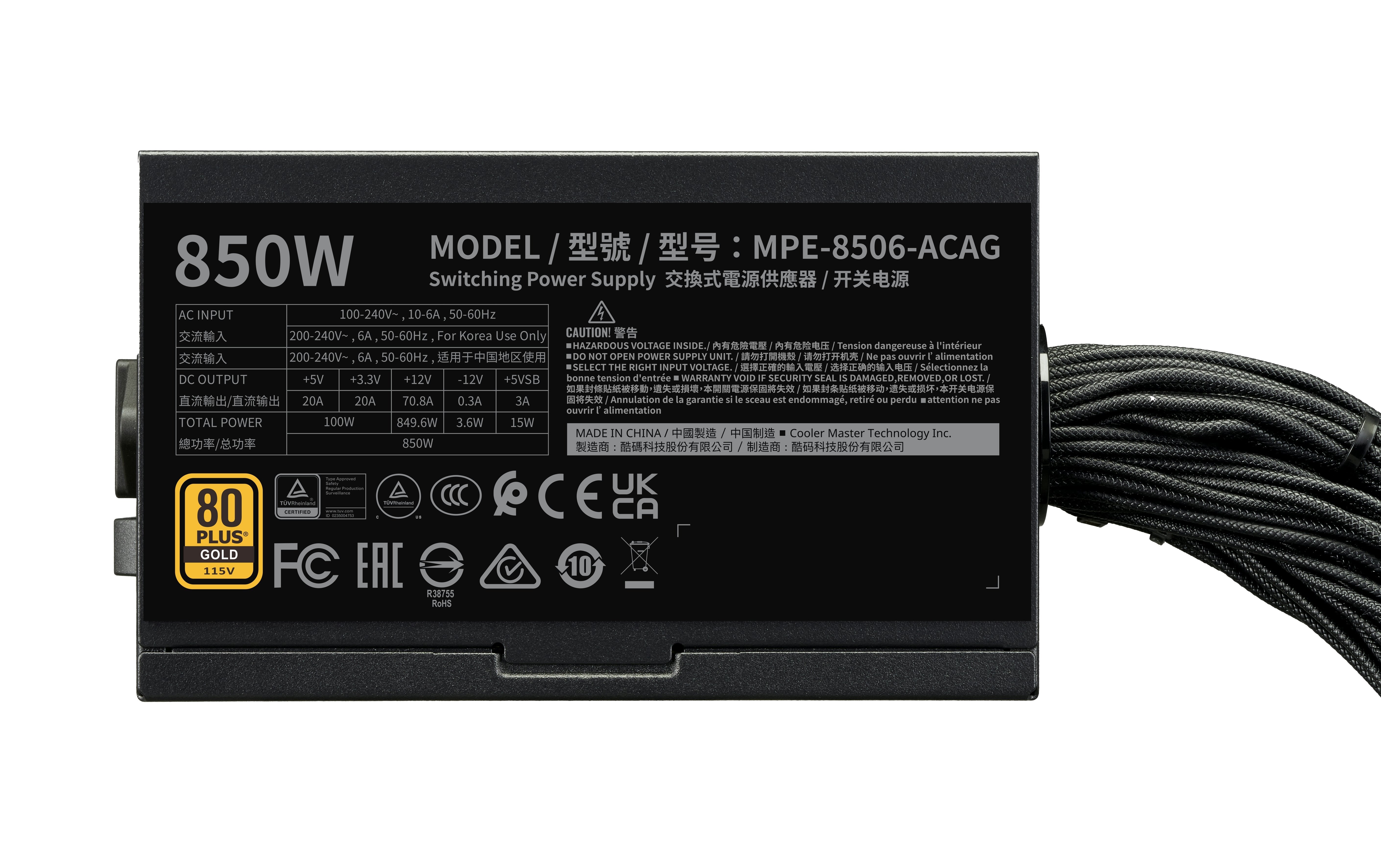 EAN 4719512153437 - Cooler Master MWE GOLD 850 V3 unidad de fuente de alimentación 850 W 24-pin ATX ATX Negro imagen 4