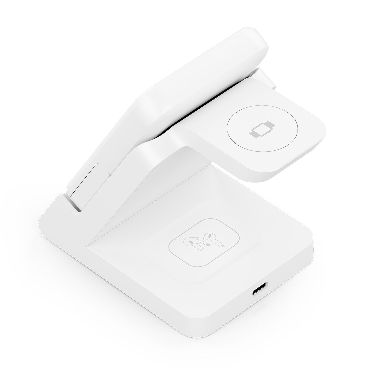 Aisens Cargador Inalambrico Usb-C 4 En 1 De 15w Para Movil, Apple Watch, Auriculares Con Estuche De Carga, Blanco