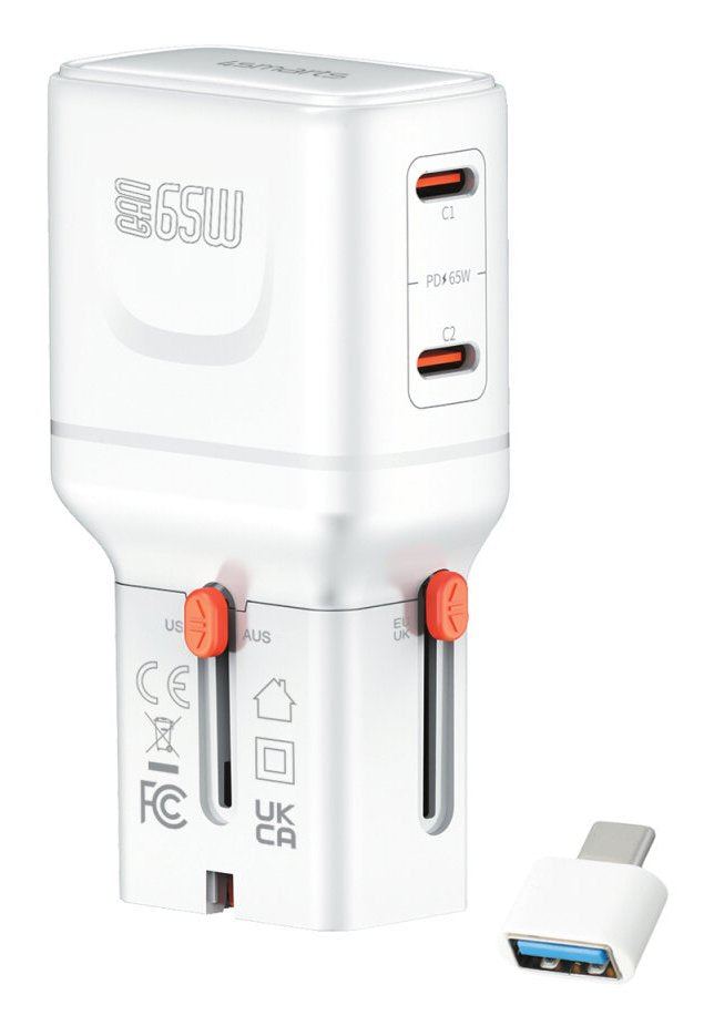 Ladowarka Podrózna World Travel 65w Usb-C + Usb-A Biala