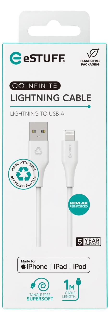 Infinite Usb-A To Lightning - Cable Mfi 1m White. Recycled - Plastic. Super Soft