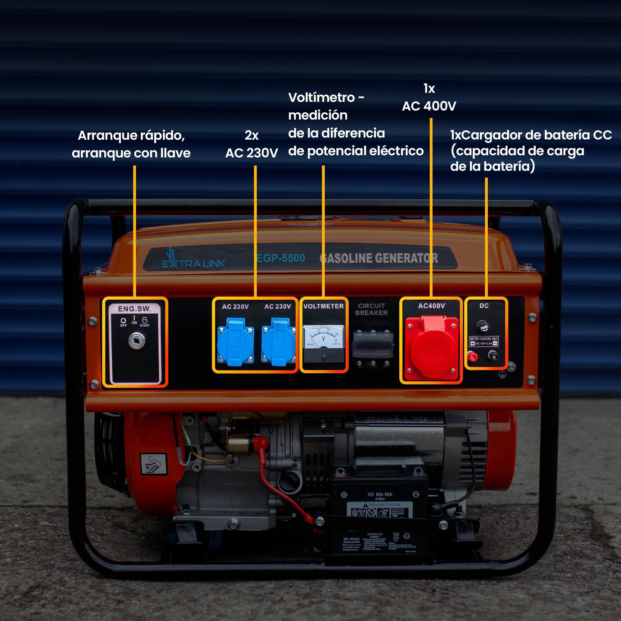 EAN 5905090330356 - Extralink EX.30356 motor-generador 5000 W 25 L Negro, Naranja imagen 21