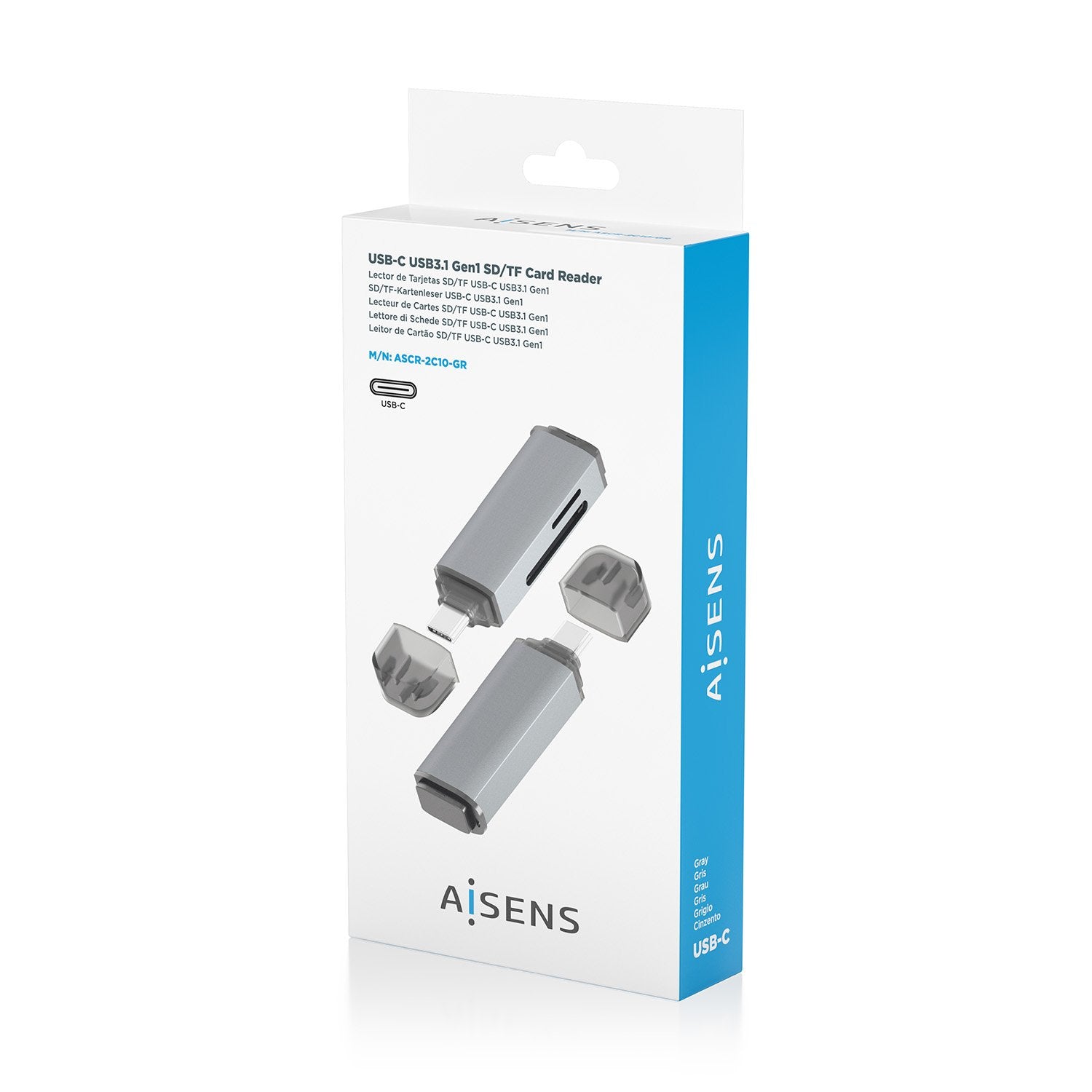 Aisens Lector De Tarjetas Sd, Micro Sd, Mmc, Rs-Mmc, Mmc Micro, Usb-C, Gris