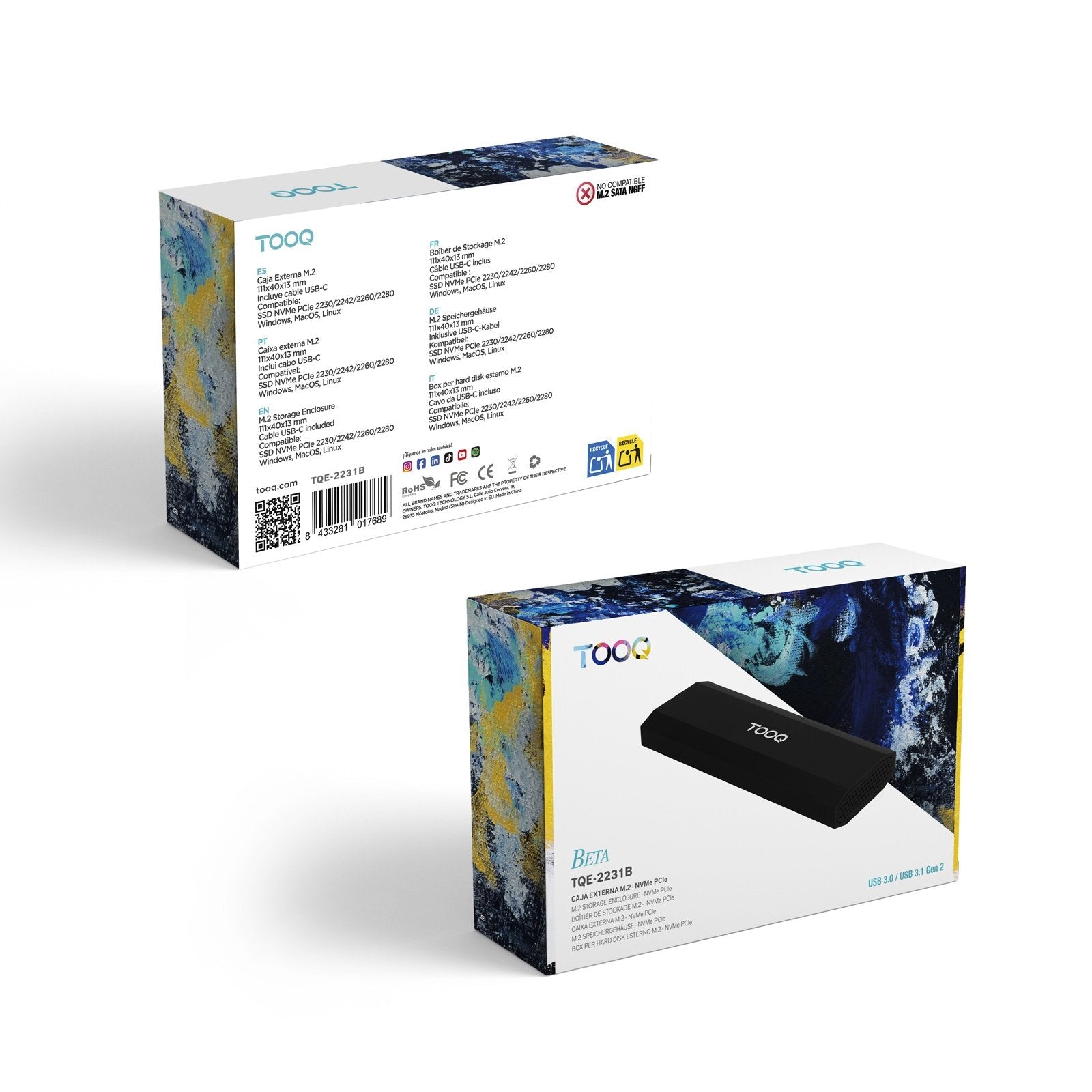 Caja Externa Para Disco Ssd M.2 Nvme Tooq Tqe-2231b Usb 3.1