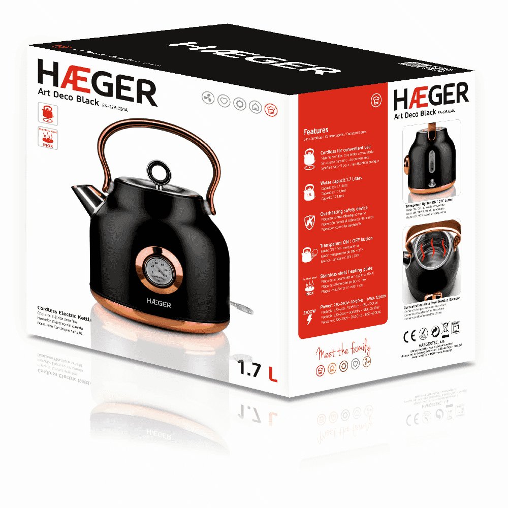 EAN 5608475016523 - Haeger EK-22B.024A tetera eléctrica 1,7 L 2200 W Negro, Oro imagen 4