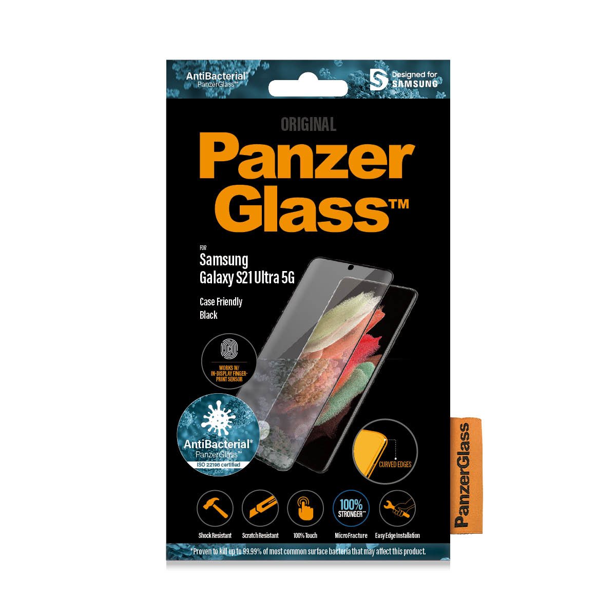 Panzerglass 7258, Protector De Pantalla, Samsung, Galaxy S21 Ultra, Resistente A Rayones, Antibacteriano, Transparente