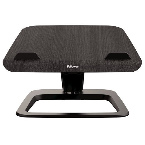 Fellowes Hana Soporte Para Portatil - Sistema De Muelle A Gas - Inclinacion Maxima 95º - 4 Puertos Usb - Base De Aluminio Y Plataforma De Madera - Hasta 29 Pulgadas - Color Negro