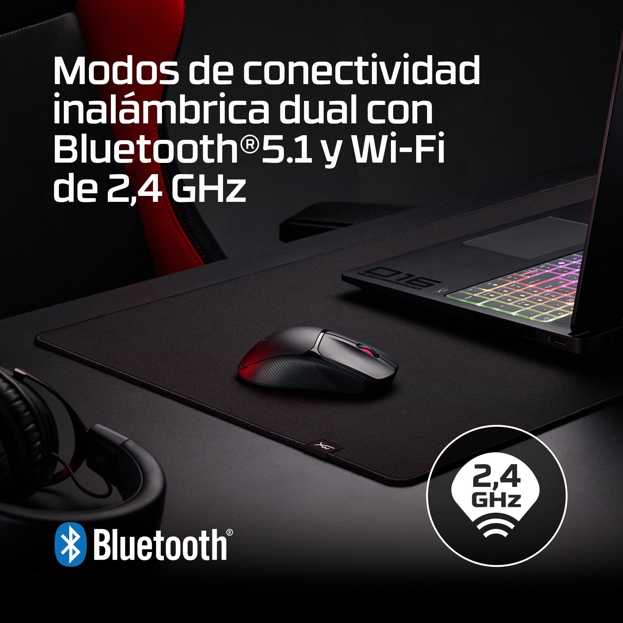 EAN 0198122802449 - HyperX Pulsefire Fuse Wireless Gaming Mouse ratón Juego Ambidextro RF Wireless + Bluetooth Óptico 12000 D imagen 5