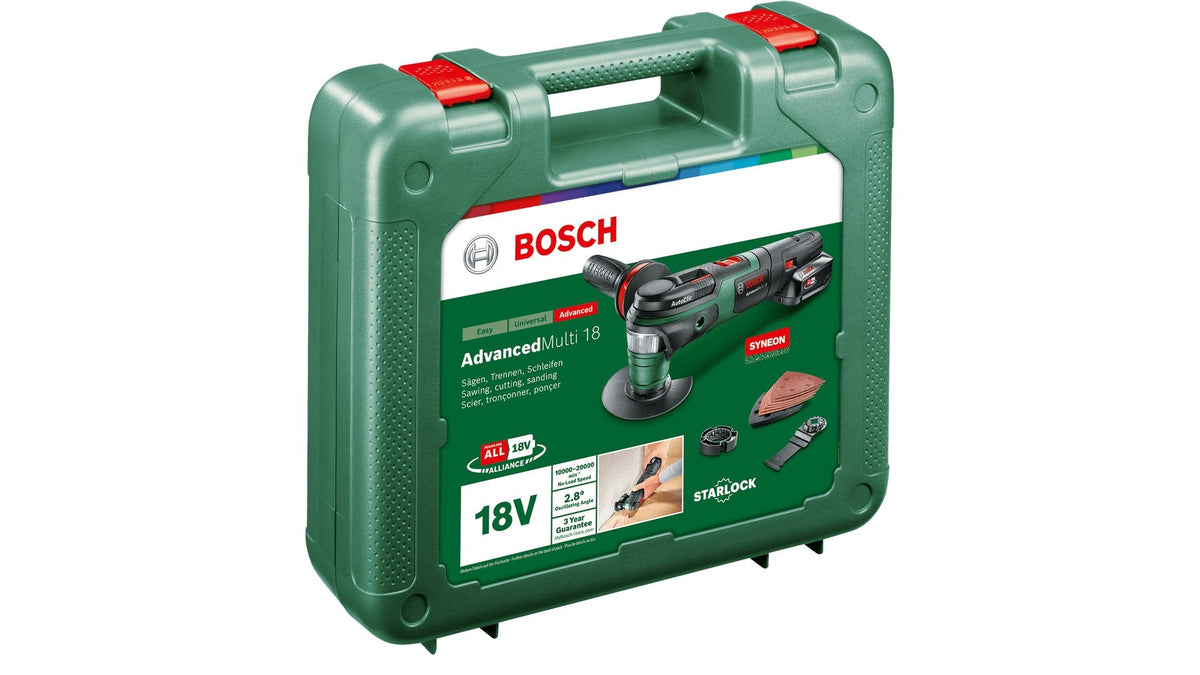 Multifunción Inalámbrica Bosch Bricolaje Y Jardín Advancedmulti 18, 18 Voltios Verde/Negro, Batería Li-Ion 2,5 Ah, En Estuche, Power For All Alliance 603104001