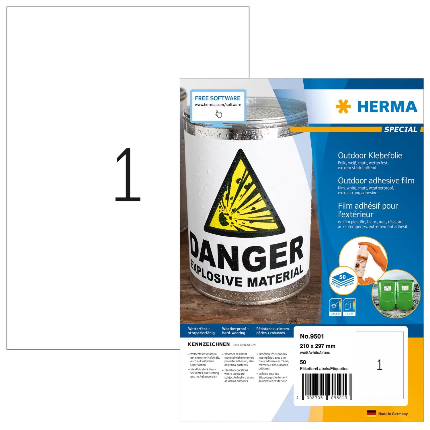 EAN 4008705095013 - HERMA 9501 etiqueta autoadhesiva Rectángulo Permanente Blanco 50 pieza(s) imagen 1