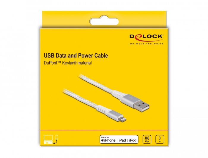 Delock Usb Daten- Und Ladecable Für Iphone, Ipad, Ipod Dupont Kevlar® Weiss 3 M