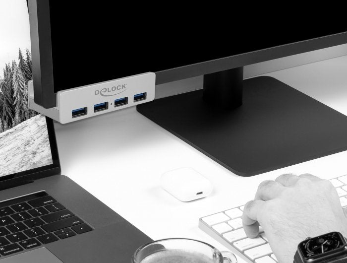 Delock Hub Externo Usb 3.0 De 4 Puertos Con Tornillo De Bloqueo