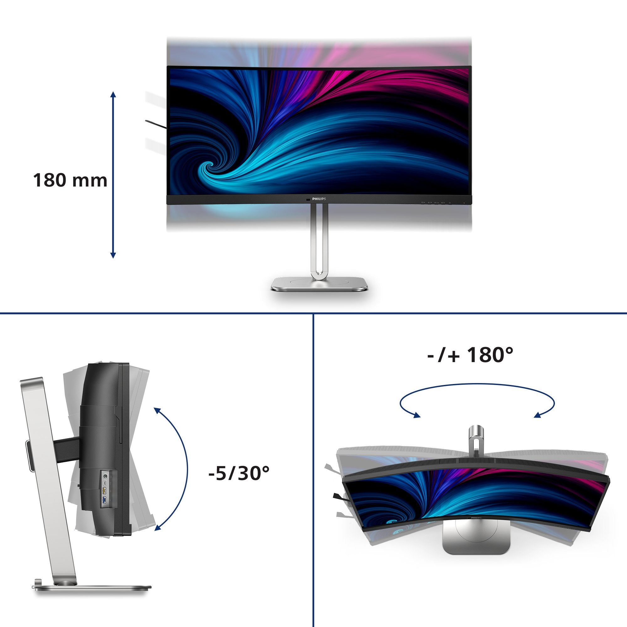 EAN 8712581806040 - Philips 5000 series 34B2U5600C/00 pantalla para PC 86,4 cm (34") 3440 x 1440 Pixeles Dual QHD LCD Gris imagen 5