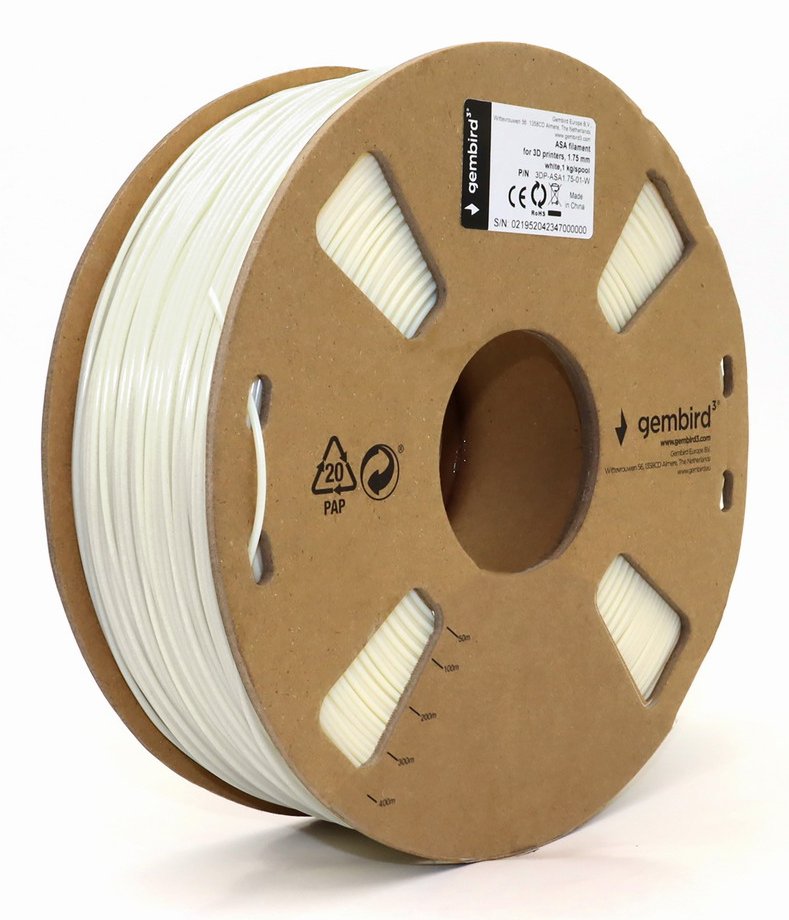 Gembird Asa Filament Blanco 1.75mm 1kg