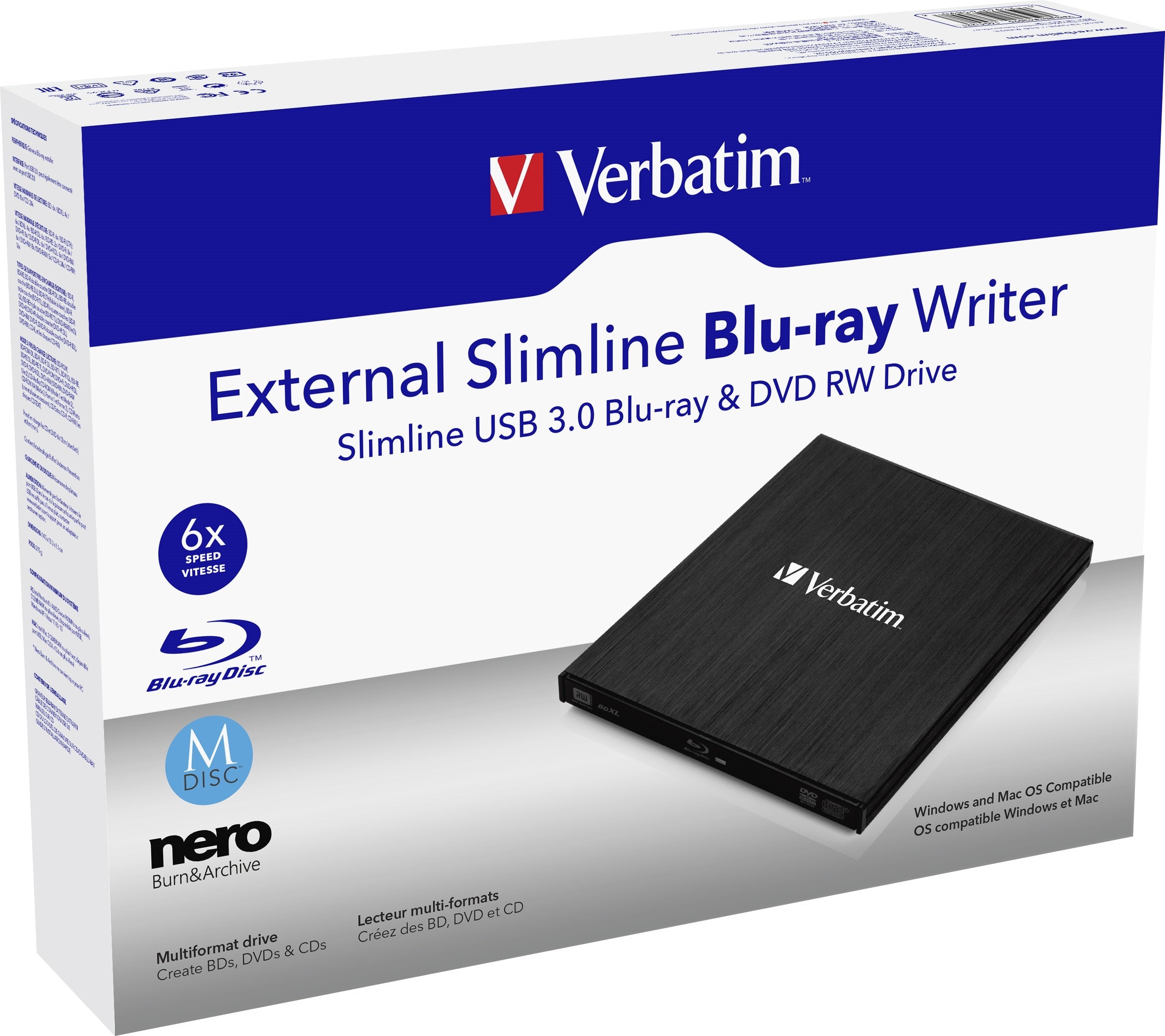 Grabadora Externa Verbatim Br/Cd/Dvd Slimline, Alimentación A Través Del Puerto Usb 3.2