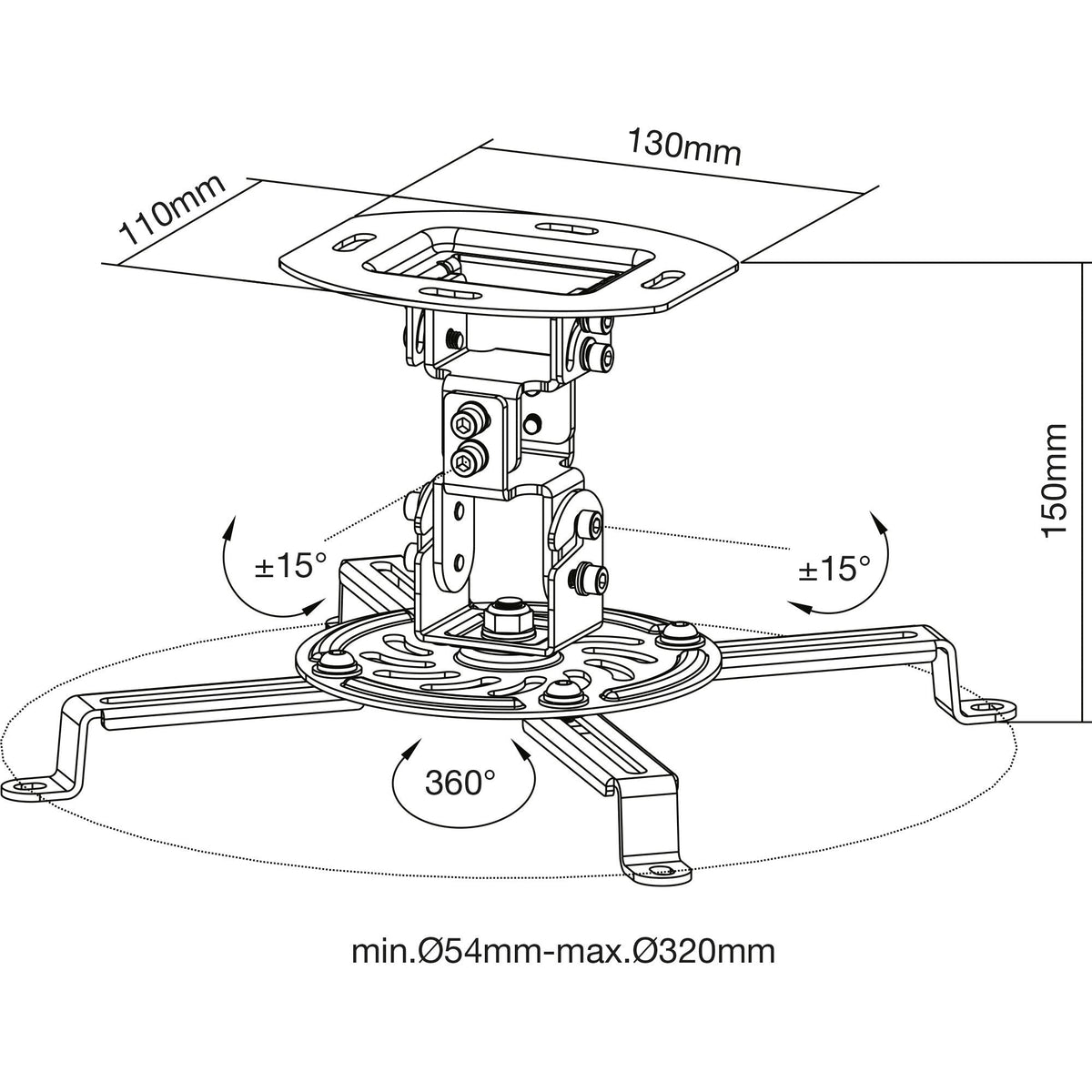 Soporte De Techo Para Proyector Inline Basic, 15 Cm, Máx. 13,5 Kg