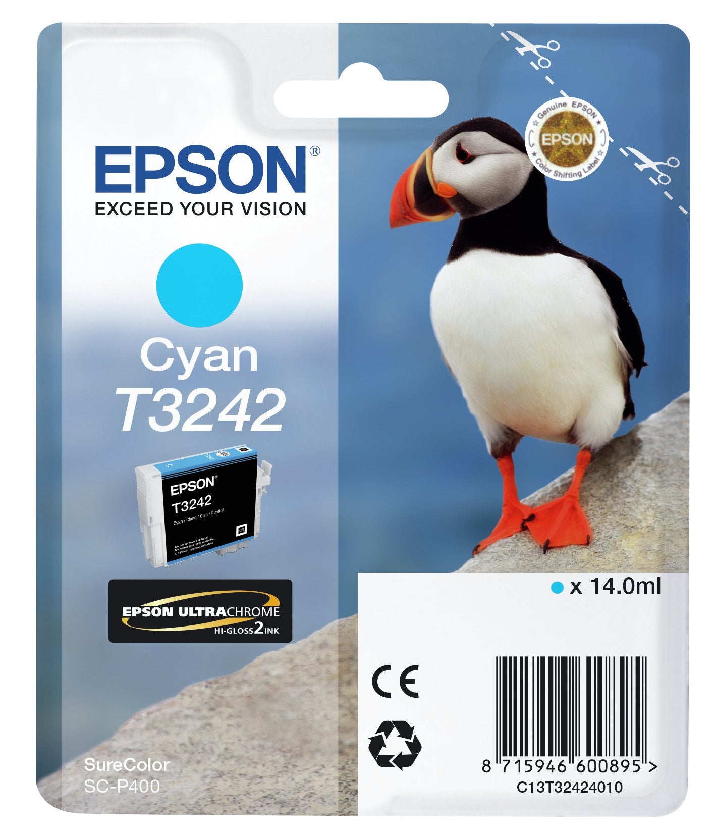 Tinta Original Epson T3242 Cian , 14ml , Puffin , Para Surecolor Sc-P400