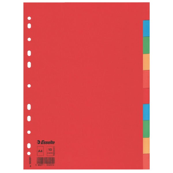 Esselte 10 Separadores Multitaladro Cartón A4 Colores