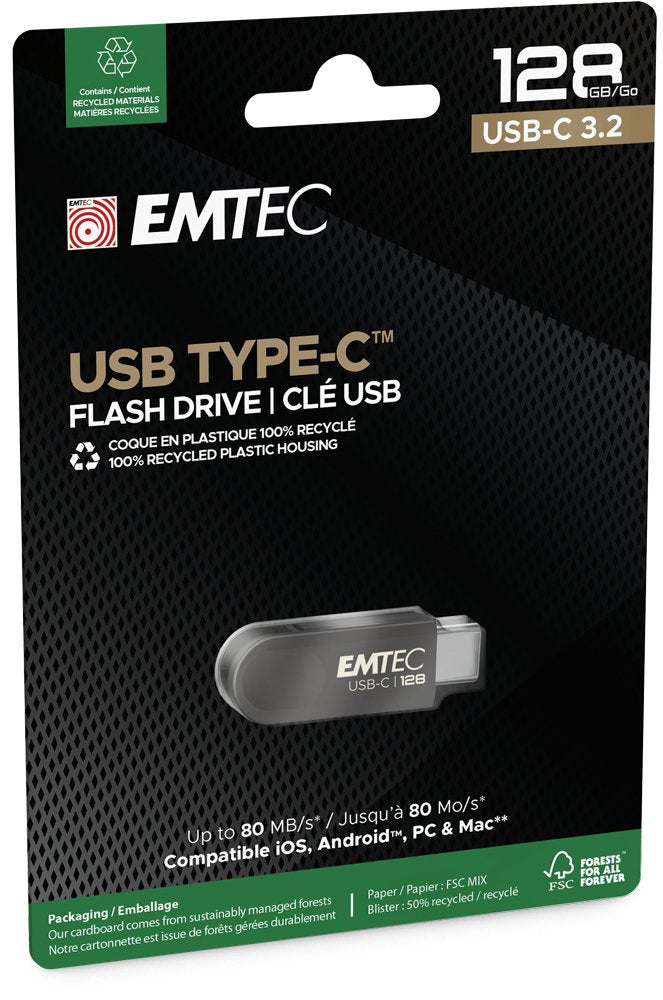EAN 3126170182487 - Emtec C280 unidad flash USB 128 GB USB Tipo C 3.2 Gen 1 (3.1 Gen 1) Negro imagen 3