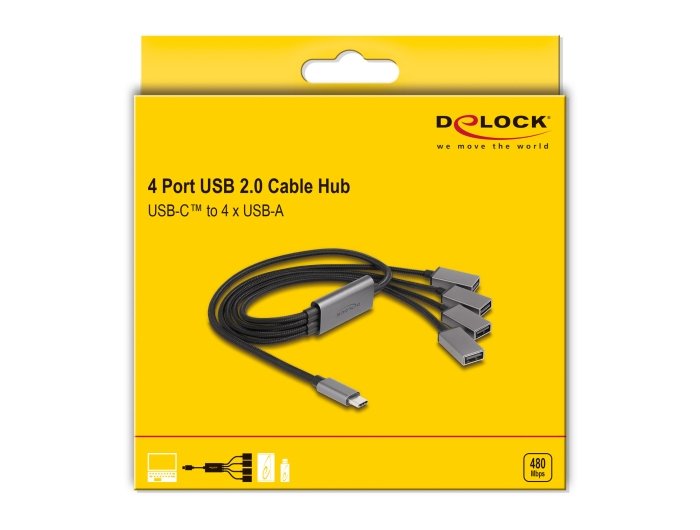 Delock 64210 Hub 4-Port Usb 2.0 Cable Usb-C 60cm
