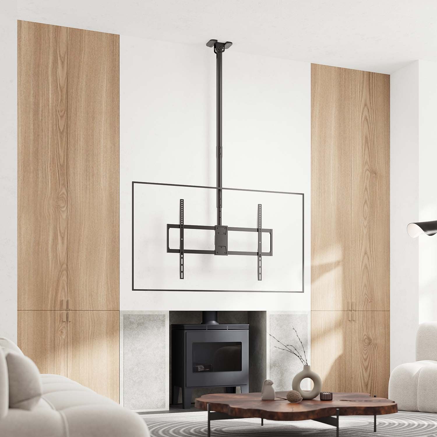 Aisens Soporte De Techo Pro Giratorio, Inclinable, Extensible Y Nivelable Para Monitor/Tv 80kg De 50-100, Negro