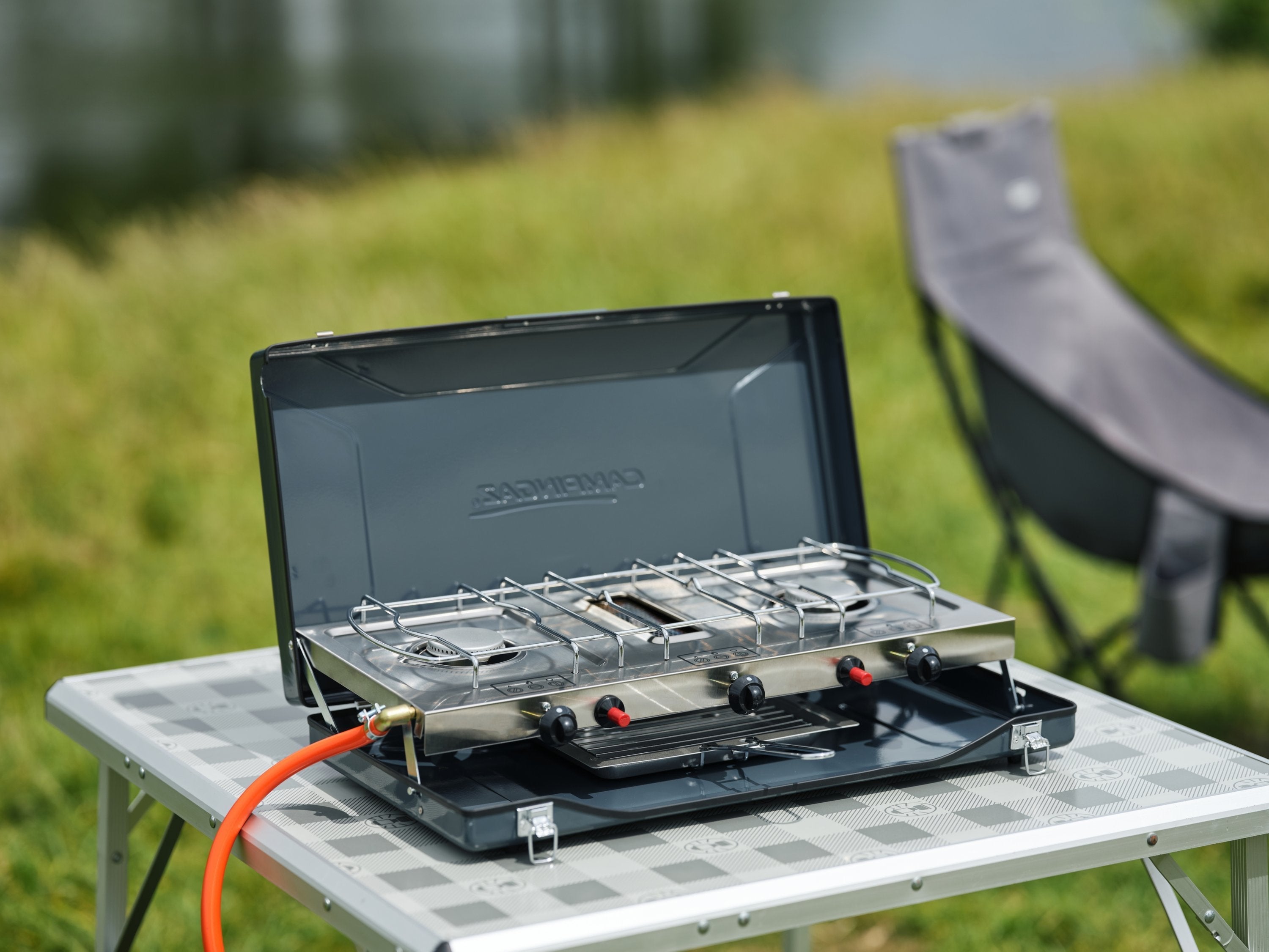 Campingaz Camping Kitchen 2 Grill & Go Cv, Cocina De Gas (Gris/Negro, 2x 2kw, Modelo 2023)