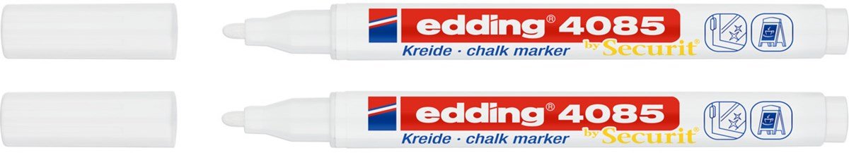 Edding 4085 Pack De 2 Rotuladores De Tiza Liquida - Punta Redonda - Trazo 1-3mm - Olor Neutro - Color Blanco