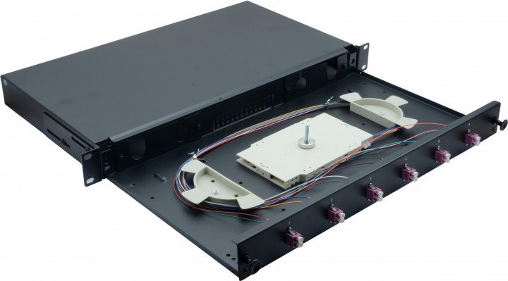 Helos Lwl 19" Spleissbox 6 X Lc Duplex Om4, Spleissfertig, Negro