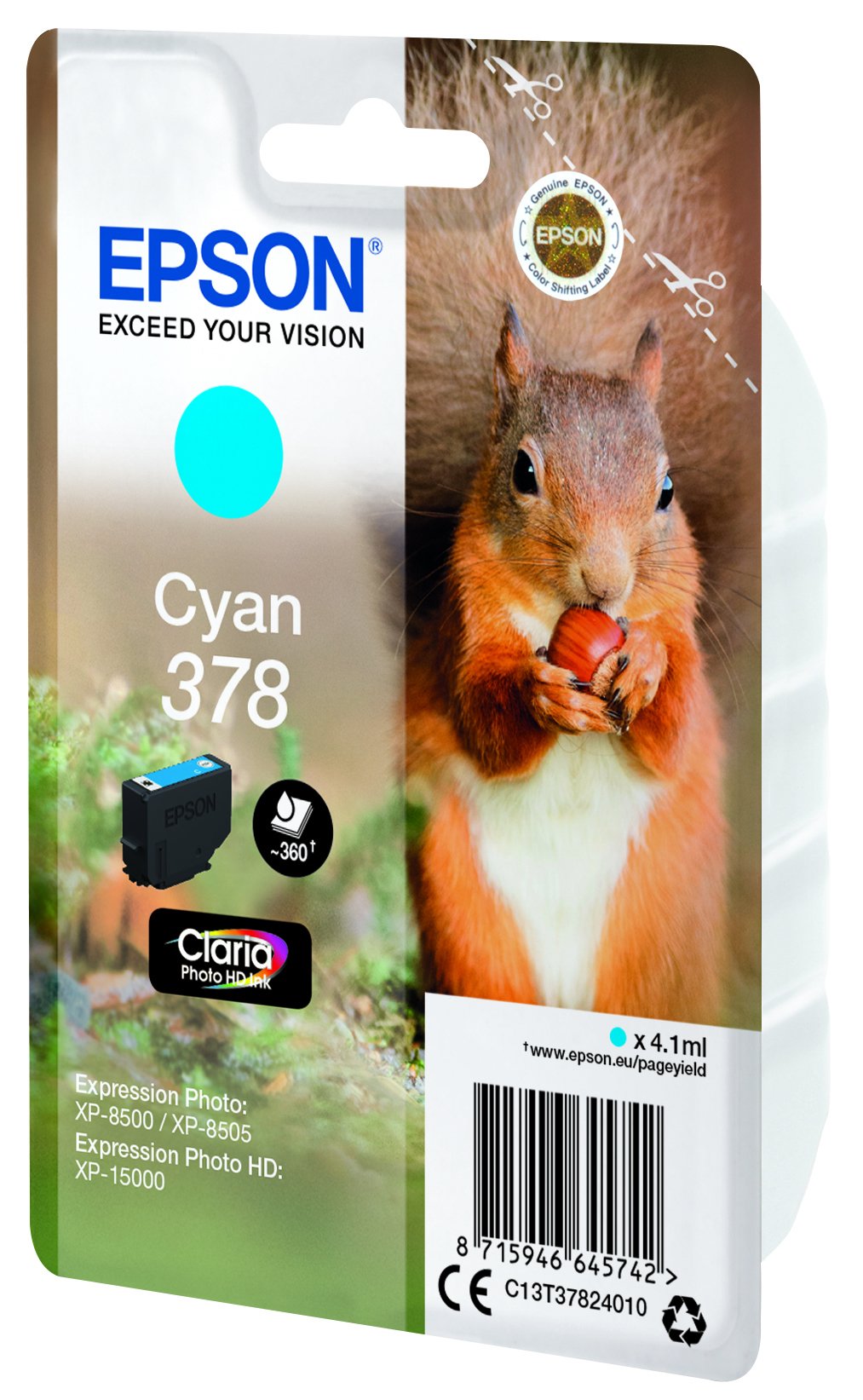 Tinta Epson C13t37824010 Singlepack Cian 378 Claria Photo Hd Ink Xp-8500 Ardilla