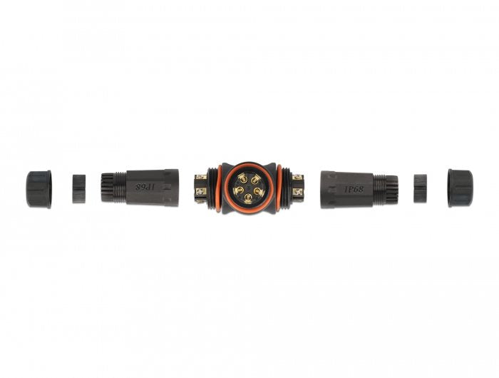 Delock Cableverbinder T-Form Für Aussenbereich 5 Pin, Ip68 Wasserdicht, Schraubbar, Cabledurchmesser 4,5 - 7,5 Mm Schwarz