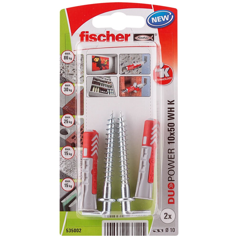 EAN 4048962237115 - Fischer 535002 tornillo de anclaje y taco 2 pieza(s) Juego de enchufes de pared y ganchos de tornillo 50 imagen 1