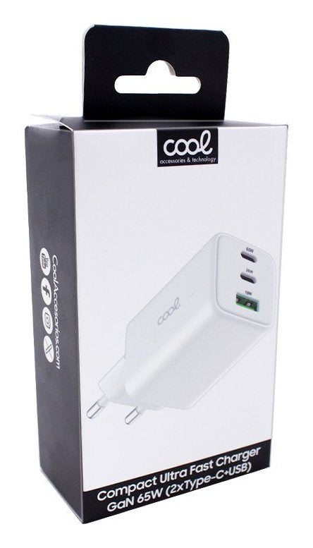 Cool Cargador Red Universal Ultra Fast Pd Port X3 (2x Tipo-C + 1x Usb) (65w) Gan Blanco