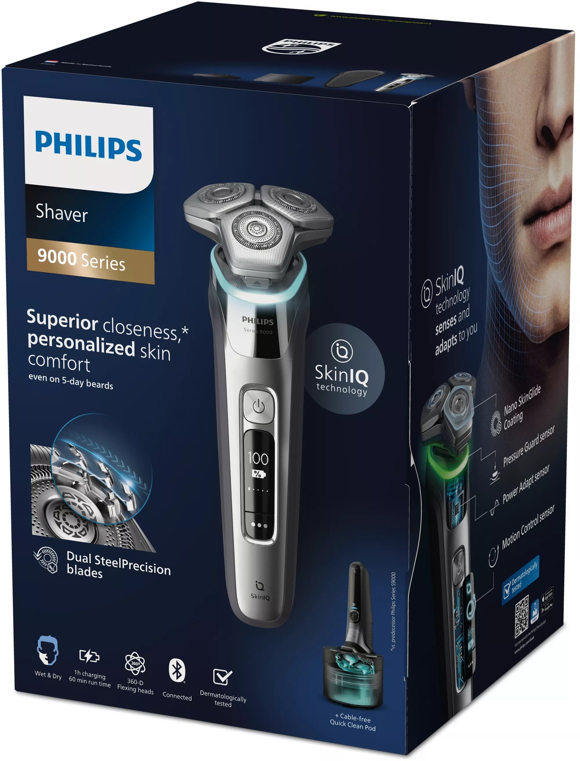 EAN 8720689018104 - Philips SHAVER Series 9000 S9975/55 afeitadora Máquina de afeitar de rotación Recortadora Cromo, Plata imagen 2