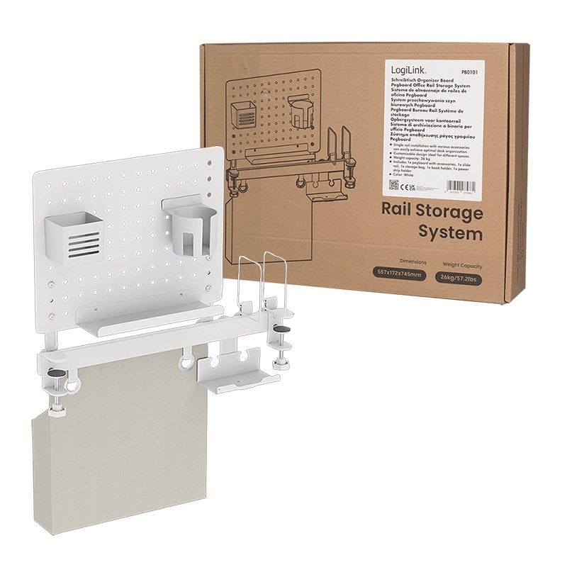 Pegboard Office Rail Storage System, Blanco