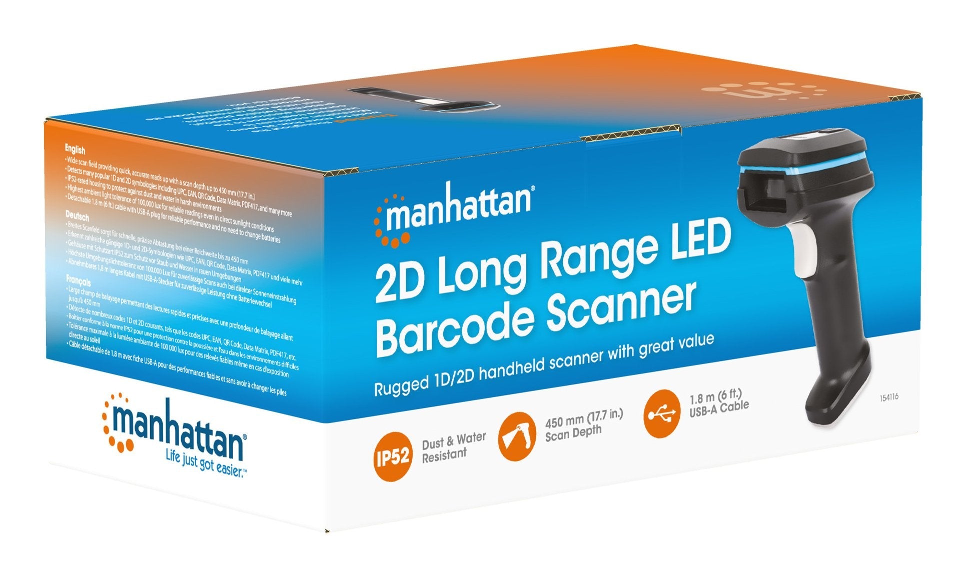 Manhattan 2d Led Barcodescanner 450mm Ip52 Handscanner