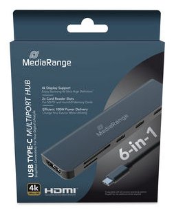 Mediarange Hub Usb-C 6 In 1 Multiport Adaptador, Plata