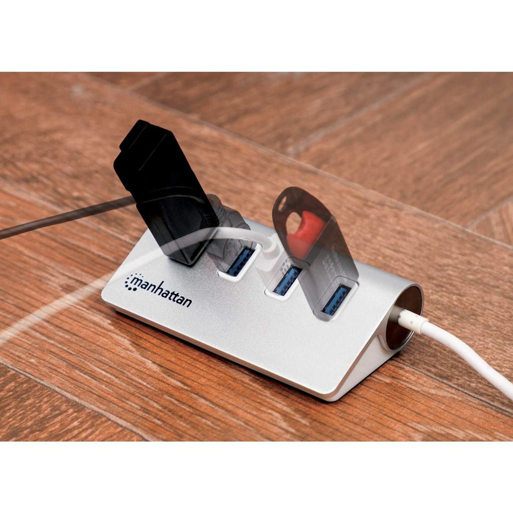 Manhattan Hub Usb 3.0 Superspeed De 4 Puertos Usb 3.0 Tipo-A 3.0, Chasis De Aluminio, Alimentado Por Bus