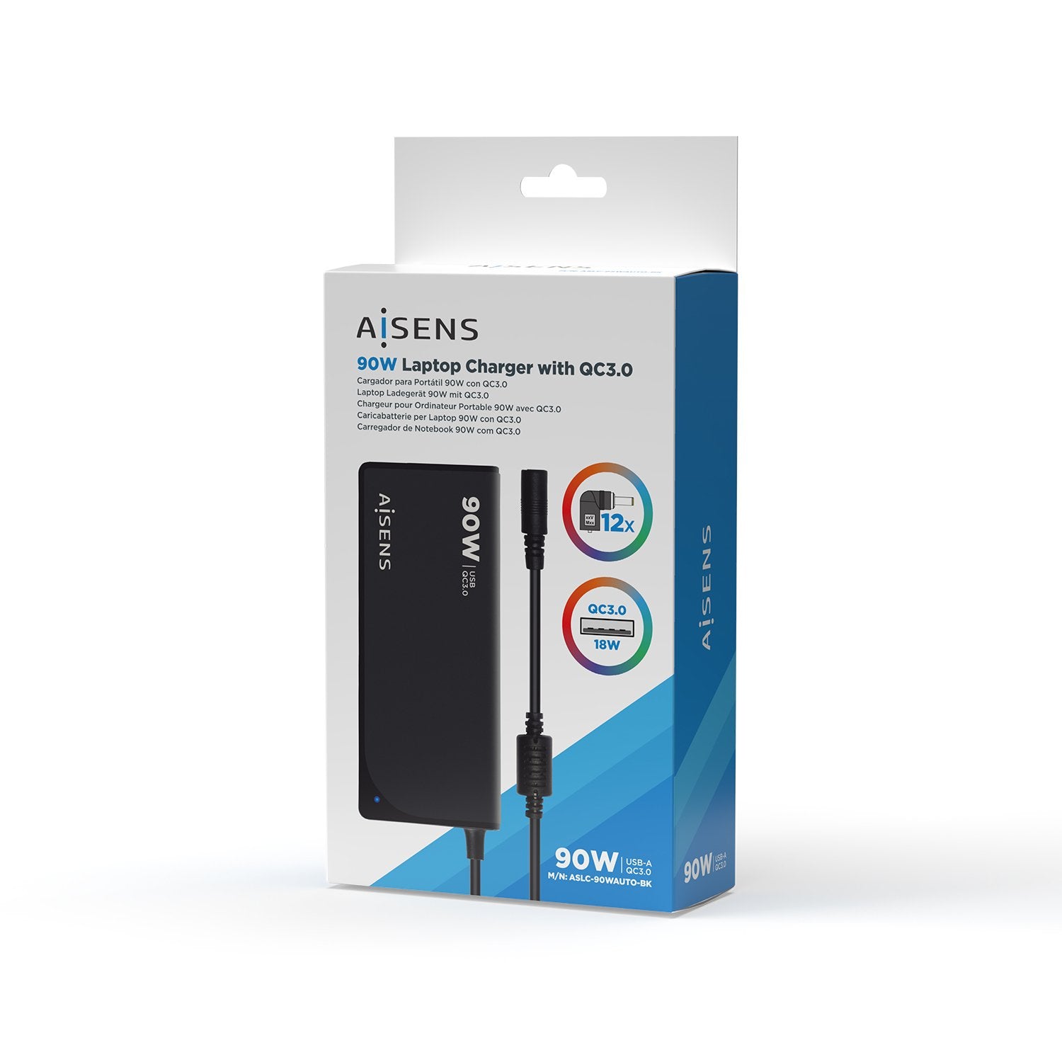 EAN 8436574707120 - AISENS ASLC-90WAUTO-BK adaptador e inversor de corriente Interior 90 W Negro imagen 7