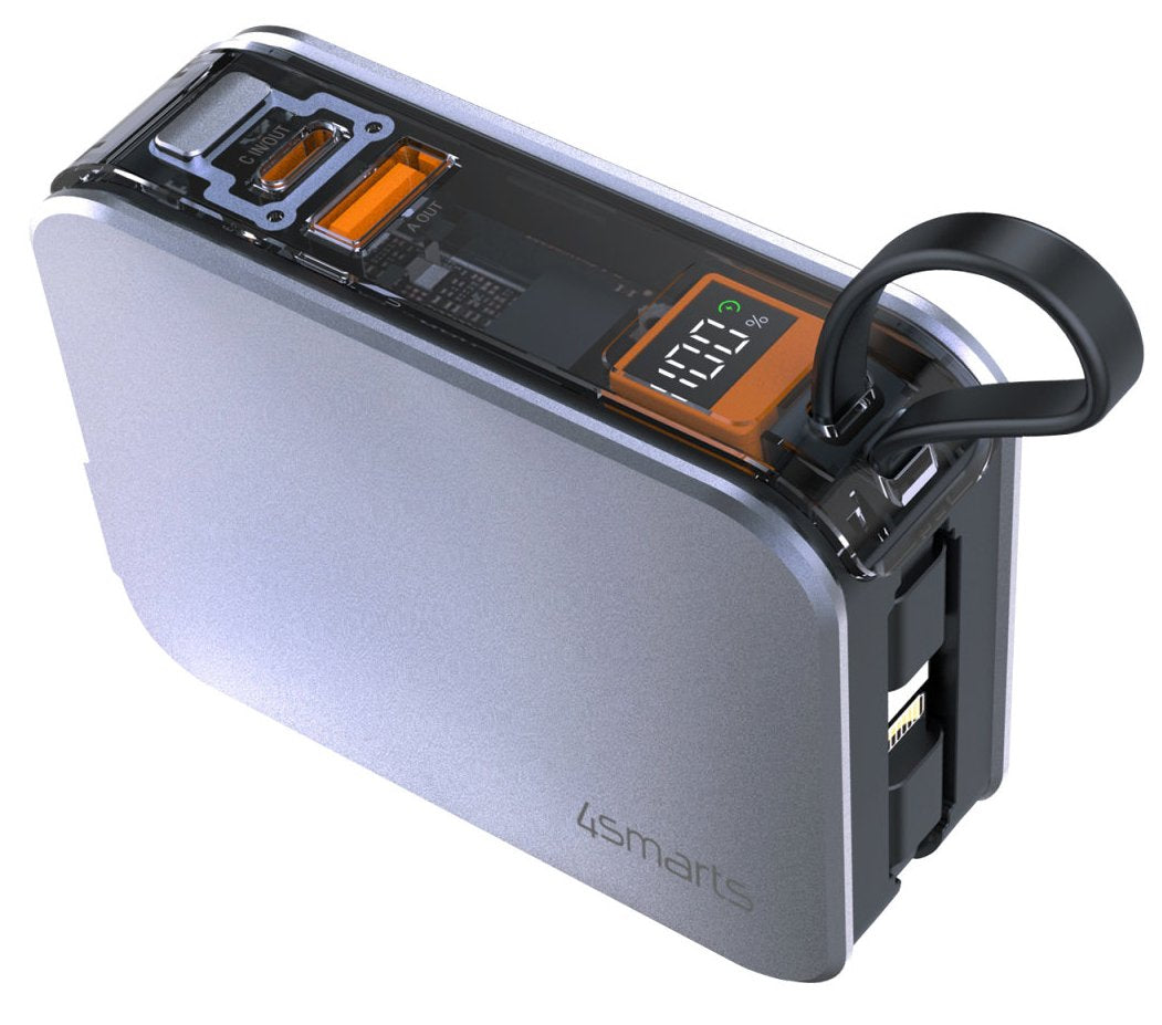 4smarts Powerbank Lucid 3in1 Hybrid Charger 10000 Mah 20w Z Wbudowanym Kablem Usb-C / Lightning Srebrny