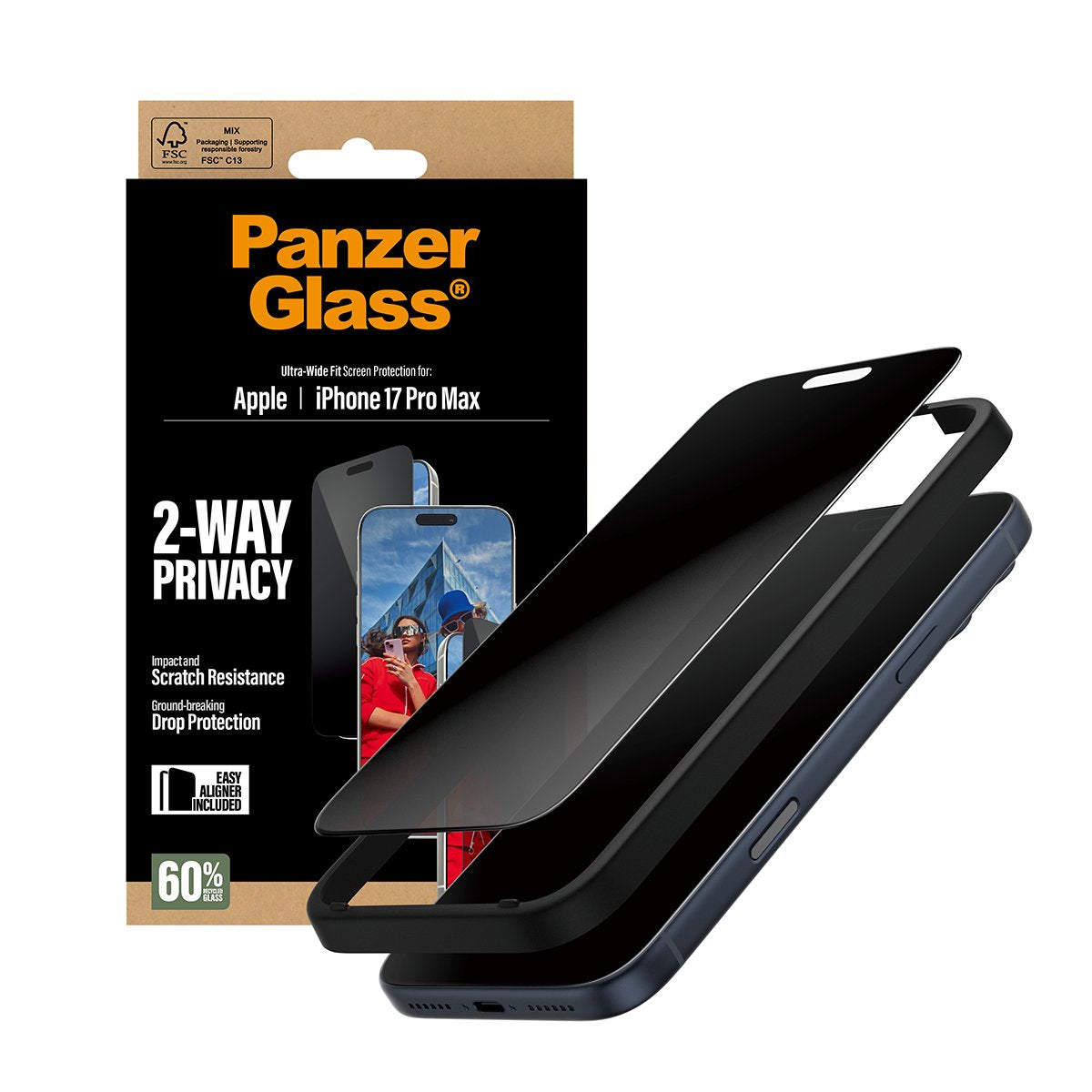 EAN 5715685025747 - PanzerGlass ® 2-Way Privacy Screen Protector iPhone 17 Pro Max | Ultra-Wide Fit w. EasyAligner Protector imagen 6