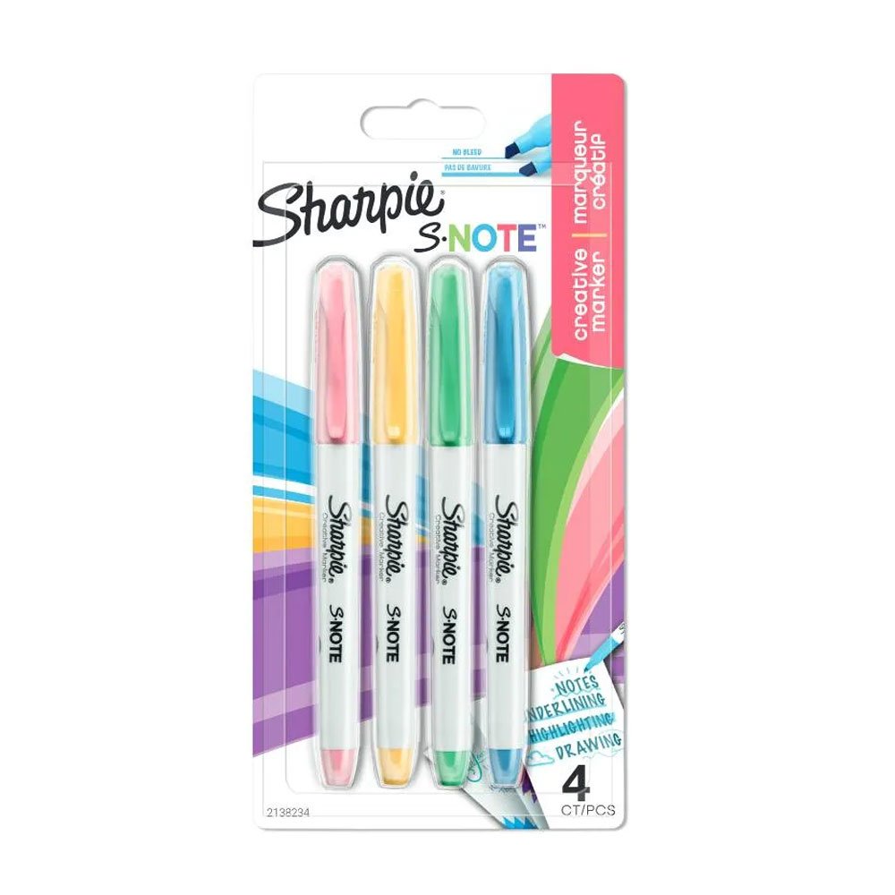 Sharpie Marcador S-Note Rotulador Punta Biselada Colores Surtidos Pastel -Blister 4u-