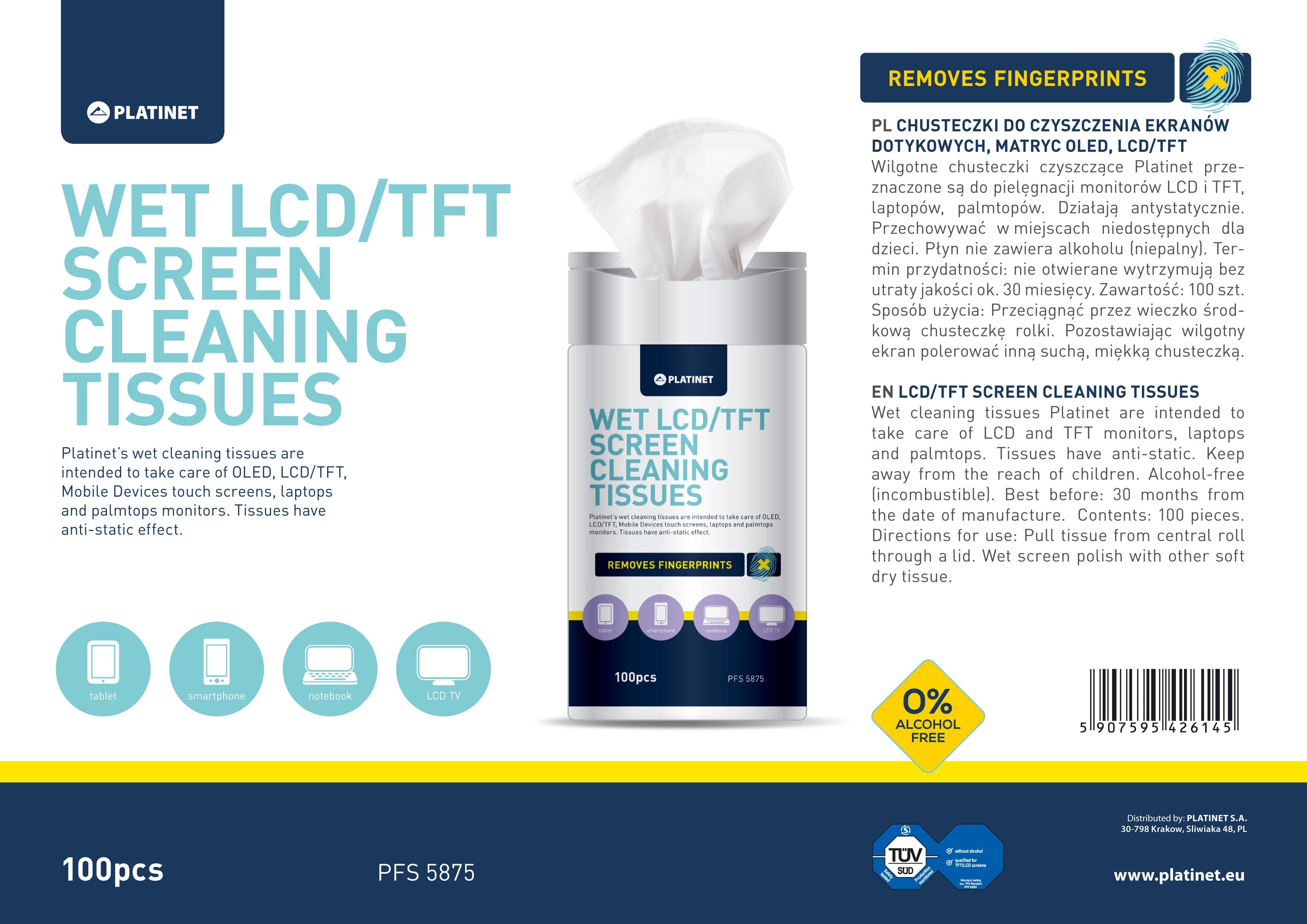 Platinet Toallitas Humedas Para Lcd 20x13mm 100pcs.