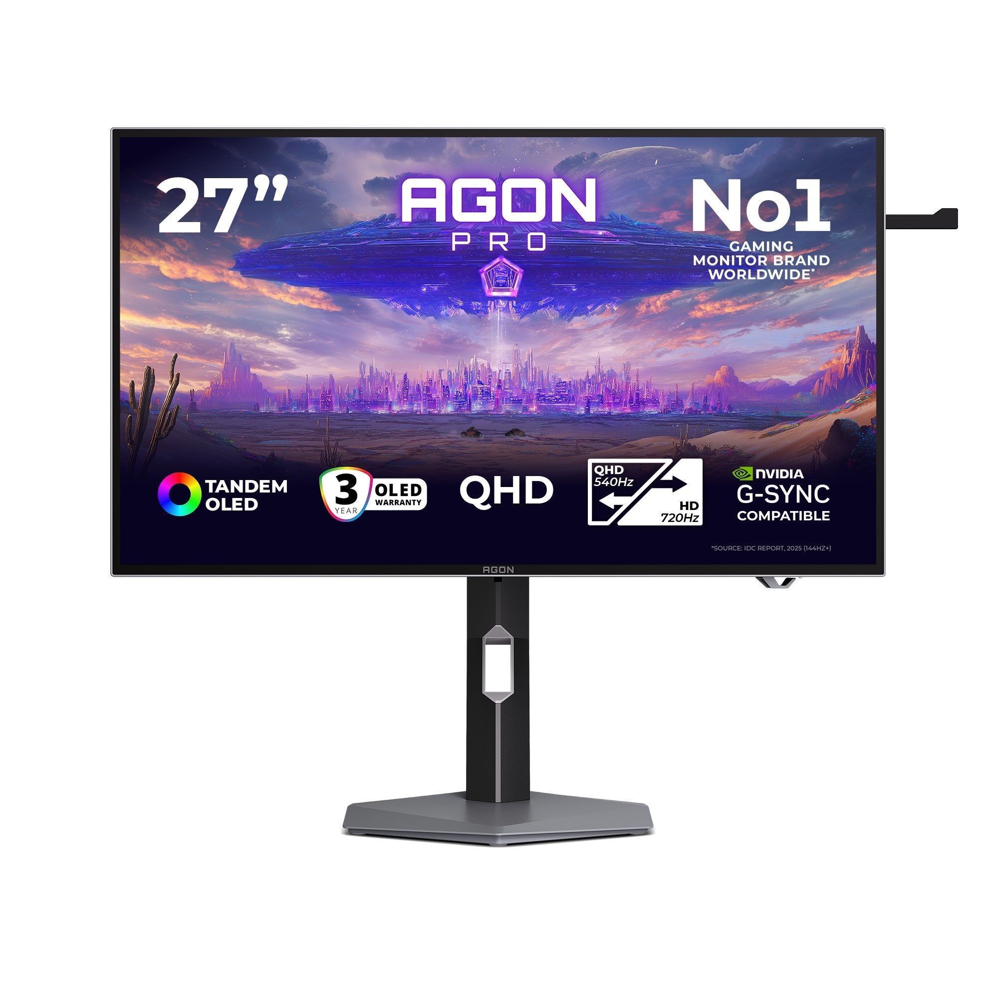 Monitor Aoc Agon Pro Agp277qkdc Oled 27" (26.5" Visible) 2560 X 1440 Qhd @ 540 Hz Tandem Oled 1500000:1 Displayhdr 500 True Black 0.03 Ms 2xhdmi Displayport Usb-C Altavoces Gris Oscuro