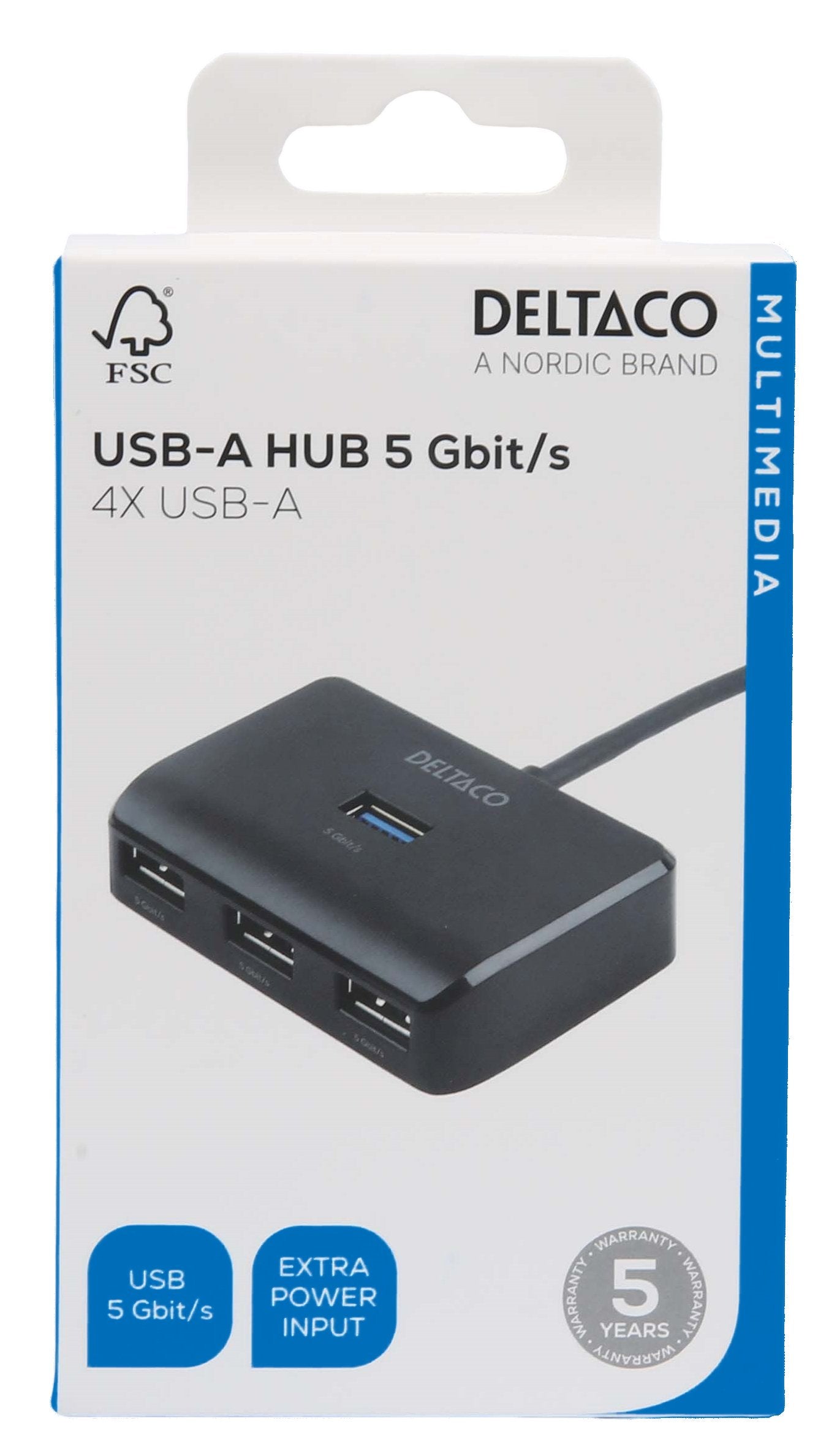 Deltaco Usb-A-Hub M. 4 Ports 5 Gbit/S Schwarz