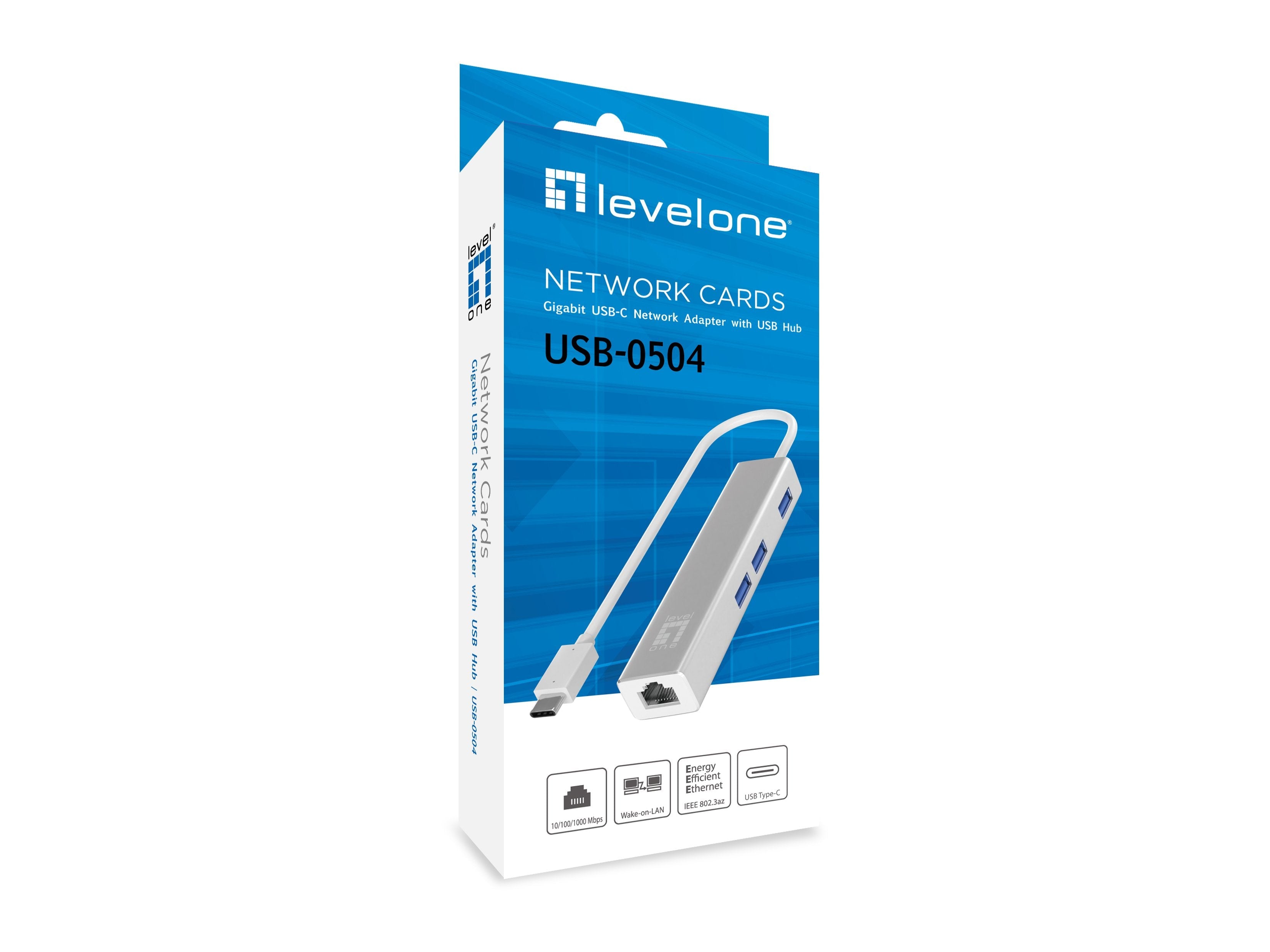 Adaptador Usb-C A Gigabit Ethernet Rj45 Level One Con Hub Usb 3.0 3 Puertos