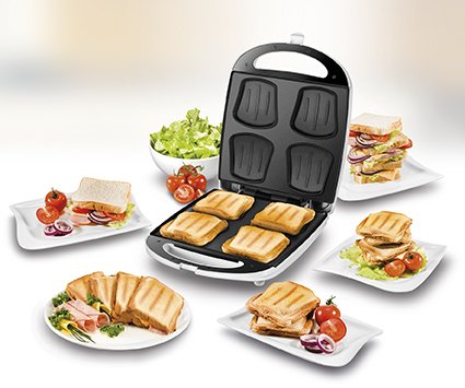 Sandwichera Unold Quadro 1100 W Plata, Blanco